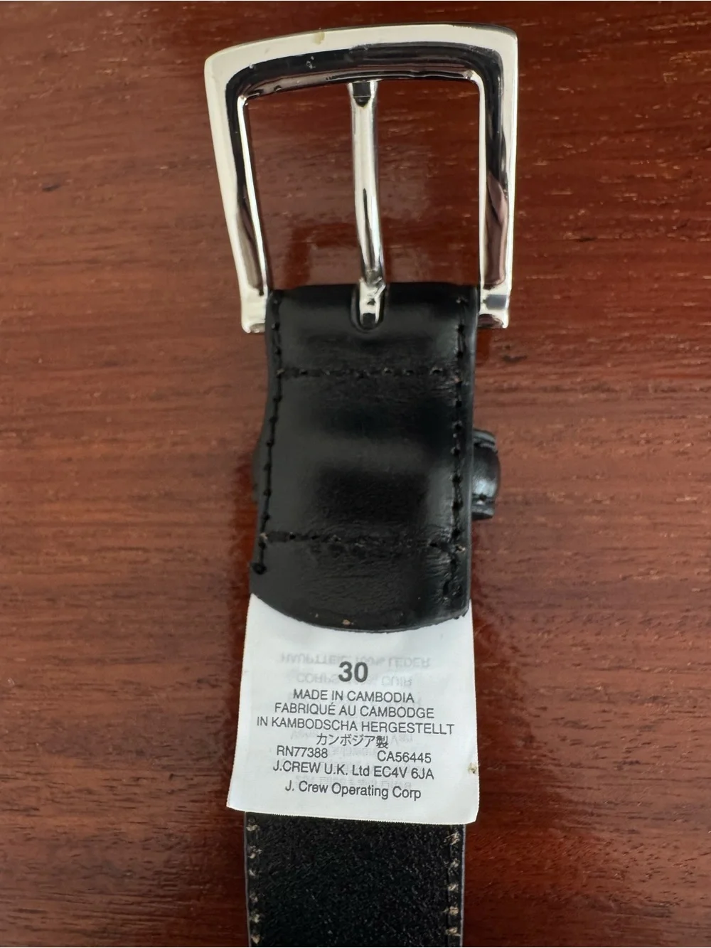 J. Crew Men's Classic Black Leather Belt with Silver Buckle